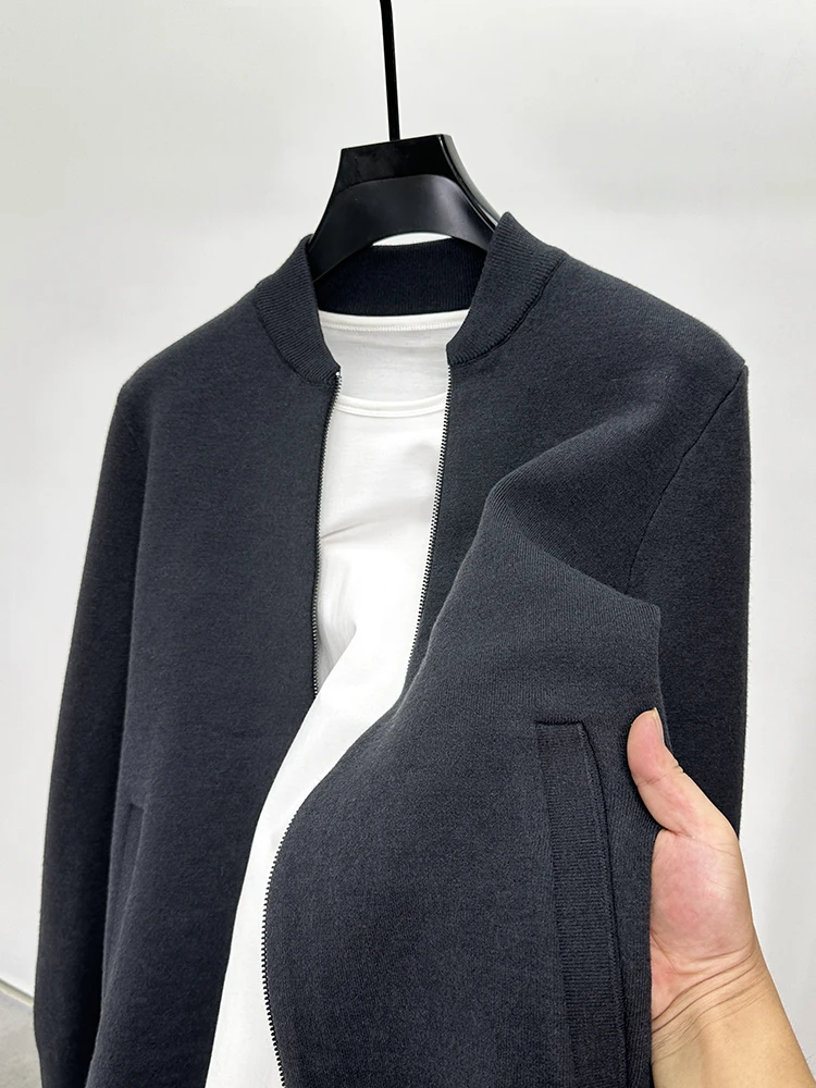 

High Quali Men's Slim Fit Knitwear Jaet Baseball Collar Open Cardigan Sweater Outerwear Faionable Autumn Winter Pure Color