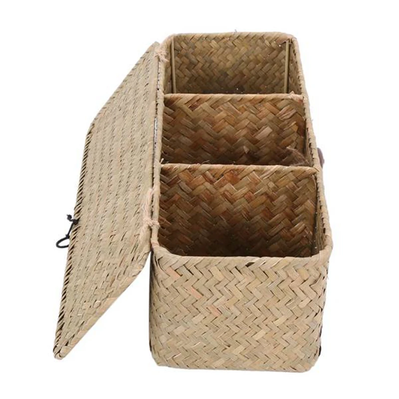 

Rog-eyToilet Paper Basket- 3 Plaid Rattan Toilet Bathroom Storage Organizer Basket- Jewelry Cosmetic Storage