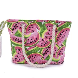 Foldable Shopping Bags Zipper Portable Leaf Print Beach Shopping Tote Bag Large Capacity Reusable Handbags for women Summer 2022