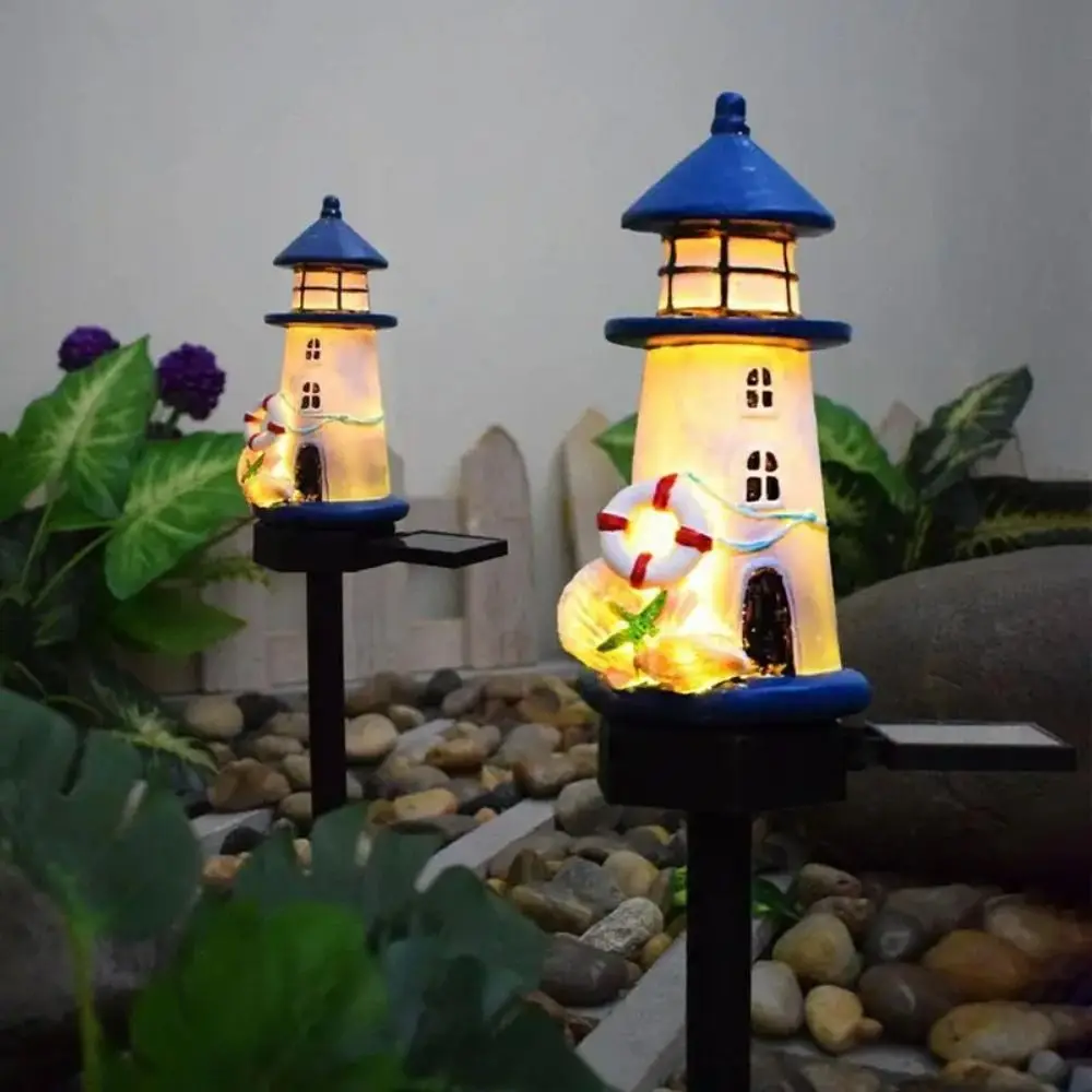 Waterproof Solar Lighthouse Solar Powered Luminous Effect Outdoor Decor Ground Insertion Resin Material Decorative Stake Light