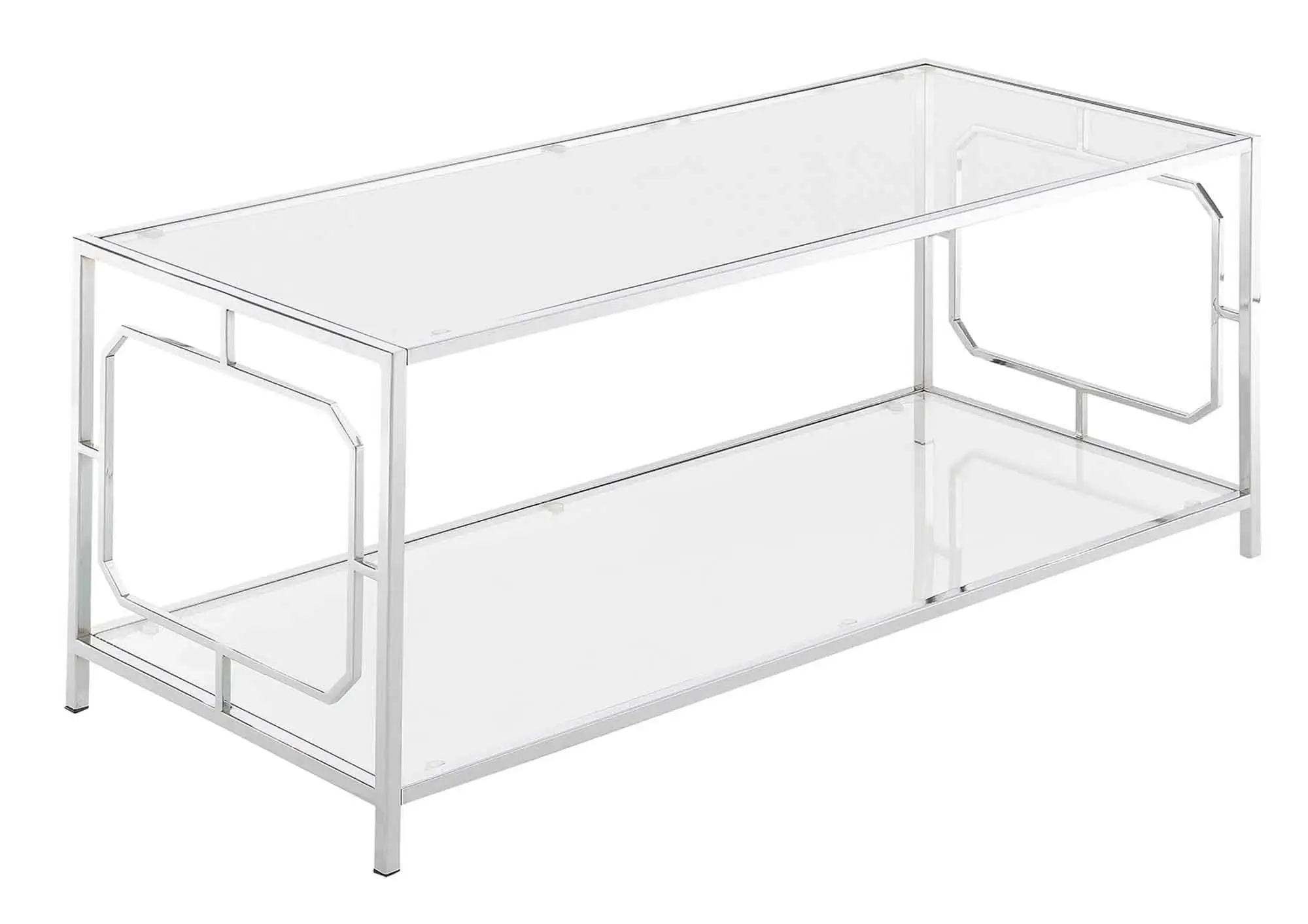

Modern Clear Glass Coffee Table With Chrome Metal Frame