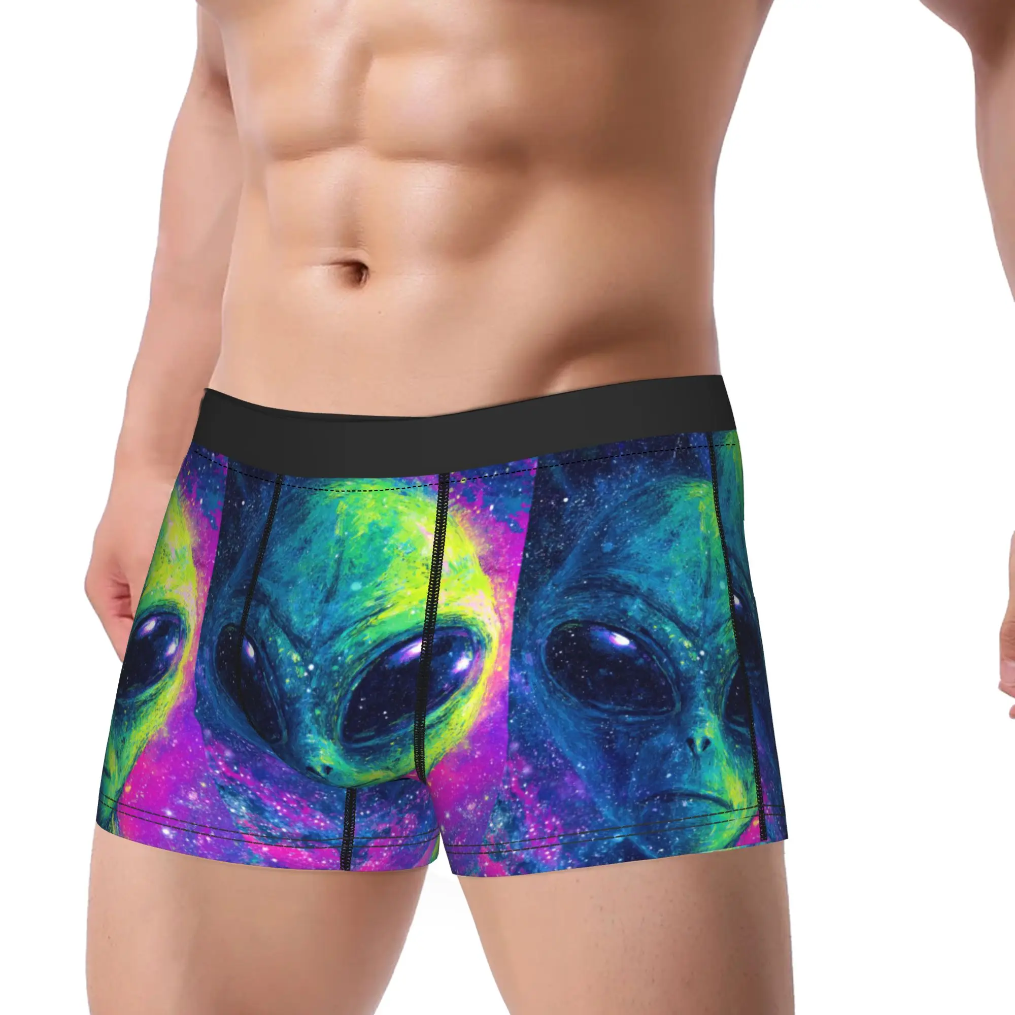 Cosmic Alien Pattern Underwear  Soft Trend Underpants Printed Boxer Brief For Men Pouch Plus Size Trunk