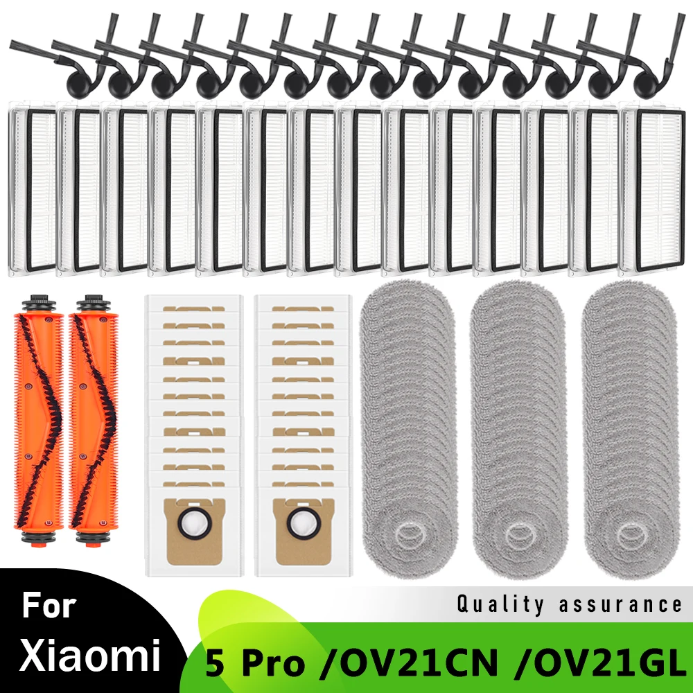 Peças de Reposição para Aspirador Robot Xiaomi 5 Pro OV21CN OV21GL, Panos de Limpeza, Sacos de Poeira, Filtro HEPA, Escova Lateral, Escova Principal
