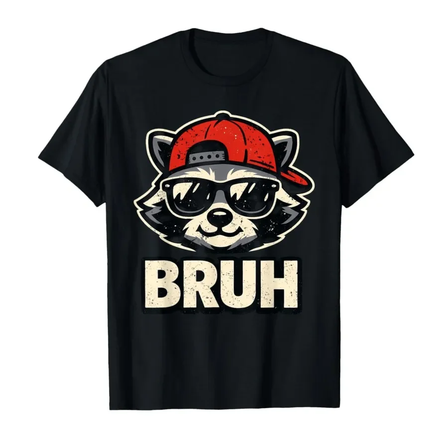Bruh Raccoon Funny Meme Animal Design T-shirt For Men Women 100% Cotton T Shirts Short Sleeve Tops 0413-1