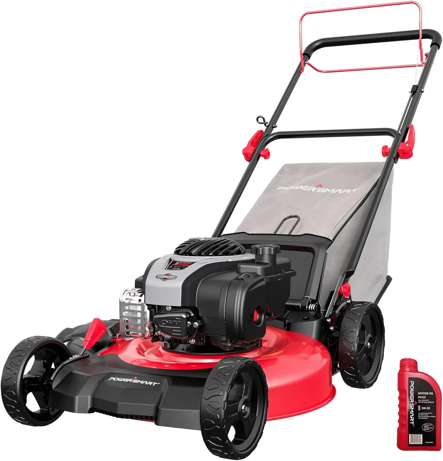 Self Propelled Gas Lawn Mower, Briggs and Stratton E550 140cc Engine, 21-Inch Steel Deck 3-in-1 Mulch, Bag, Side Discharge