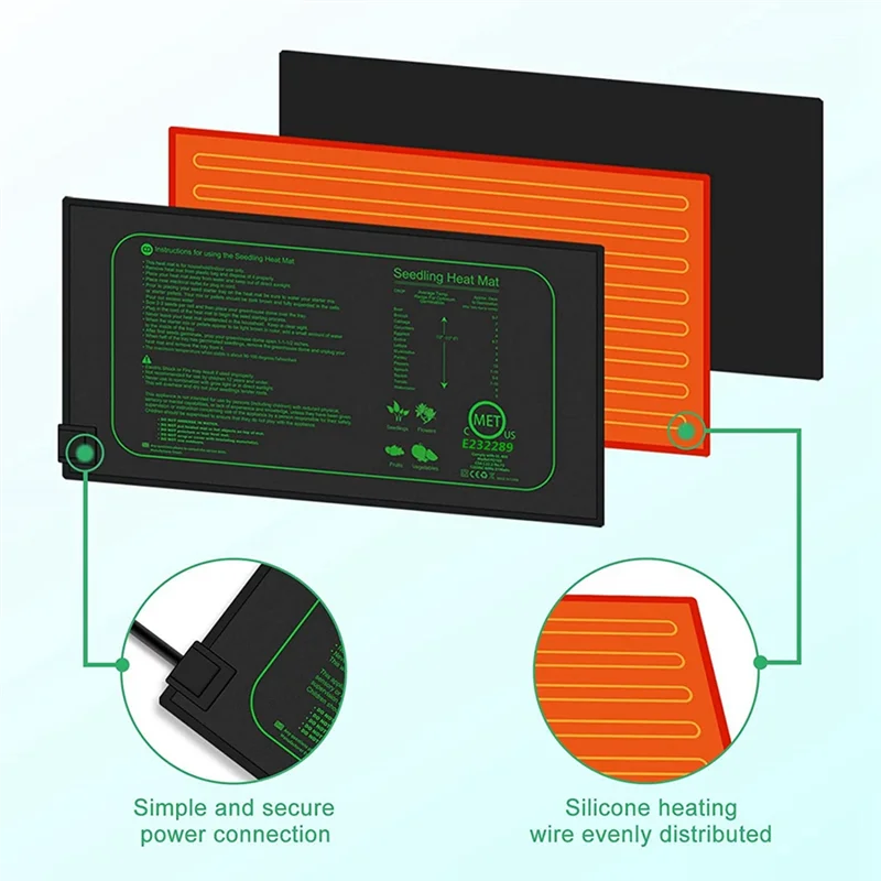 

2 PCS Seedling Heat Mat For Seed Starting, As Shown PVC 21W Waterproof Heating Pad For Indoor Tray Plants US Plug