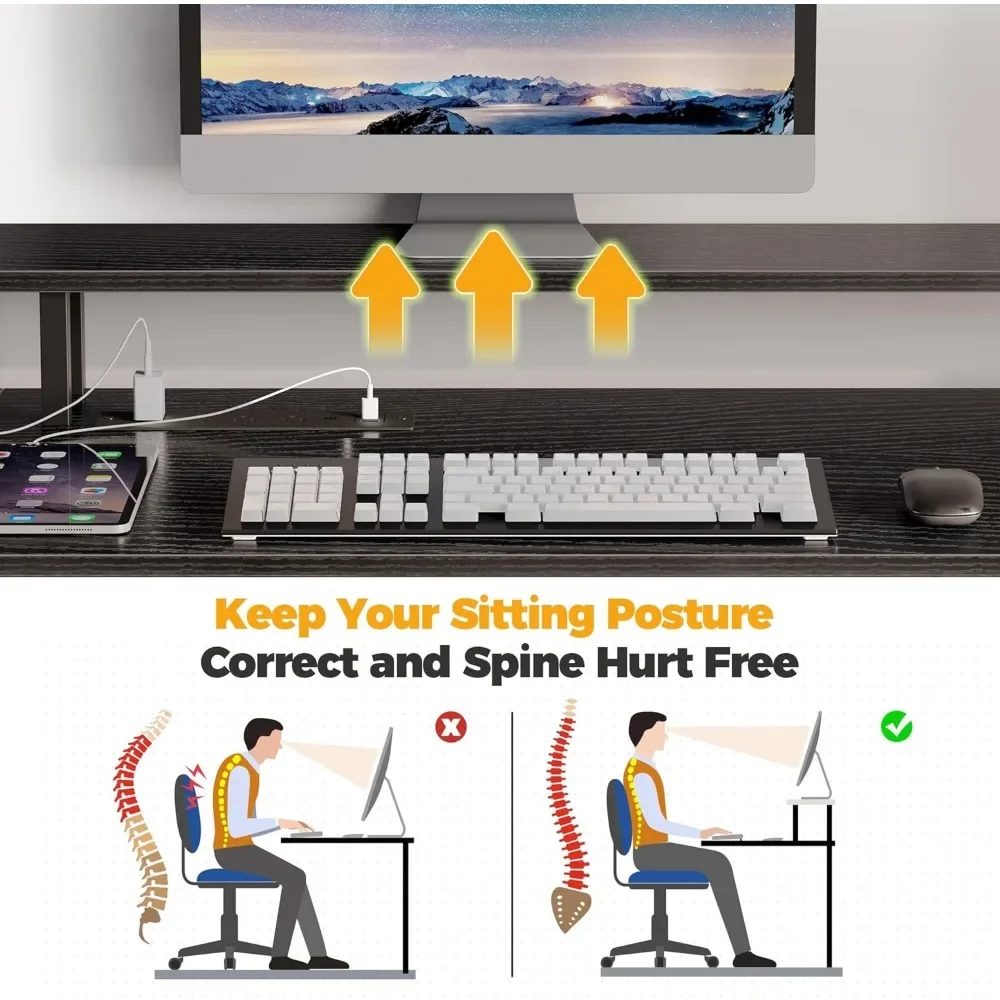 Computer Desk L Shaped 56.7" with LED Lights and Power Outlets, Reversible L Shaped Gaming Desk with Monitor Stand