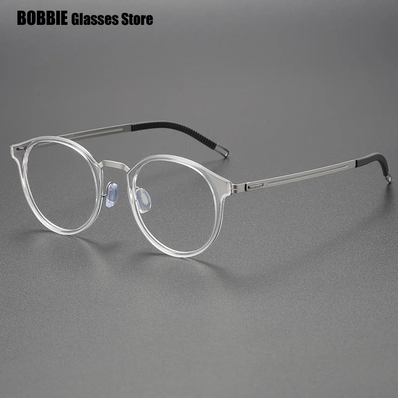 2023 Titanium Glasses Frame for Men Women Vintage Round Myopia Optical Eyewear Screwless Prescription Eyeglasses Frame Spectacle