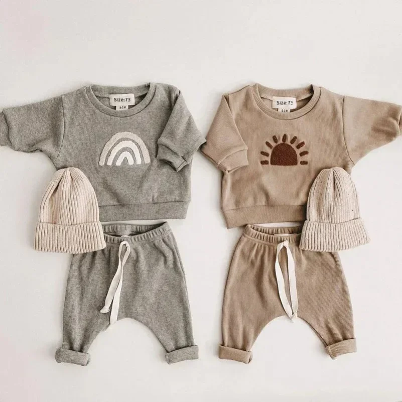 New Spring Autumn  Fashion Kids Clothes Set Toddler Baby Boy Girl Pattern Casual Tops+Child Loose Trousers  2pcs Suit Outfits