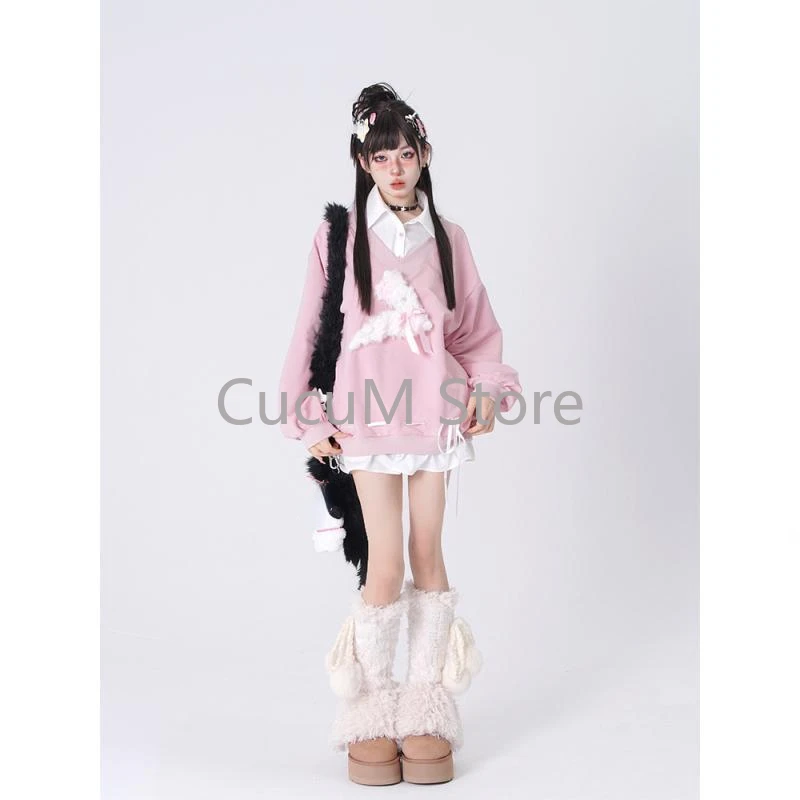 2024 New Casual Loose Hoodies Women All Match Kawaii Sweet Patchwork Sweatshirt Y2k Aesthetic Korean Fashion Harajuku Pullover