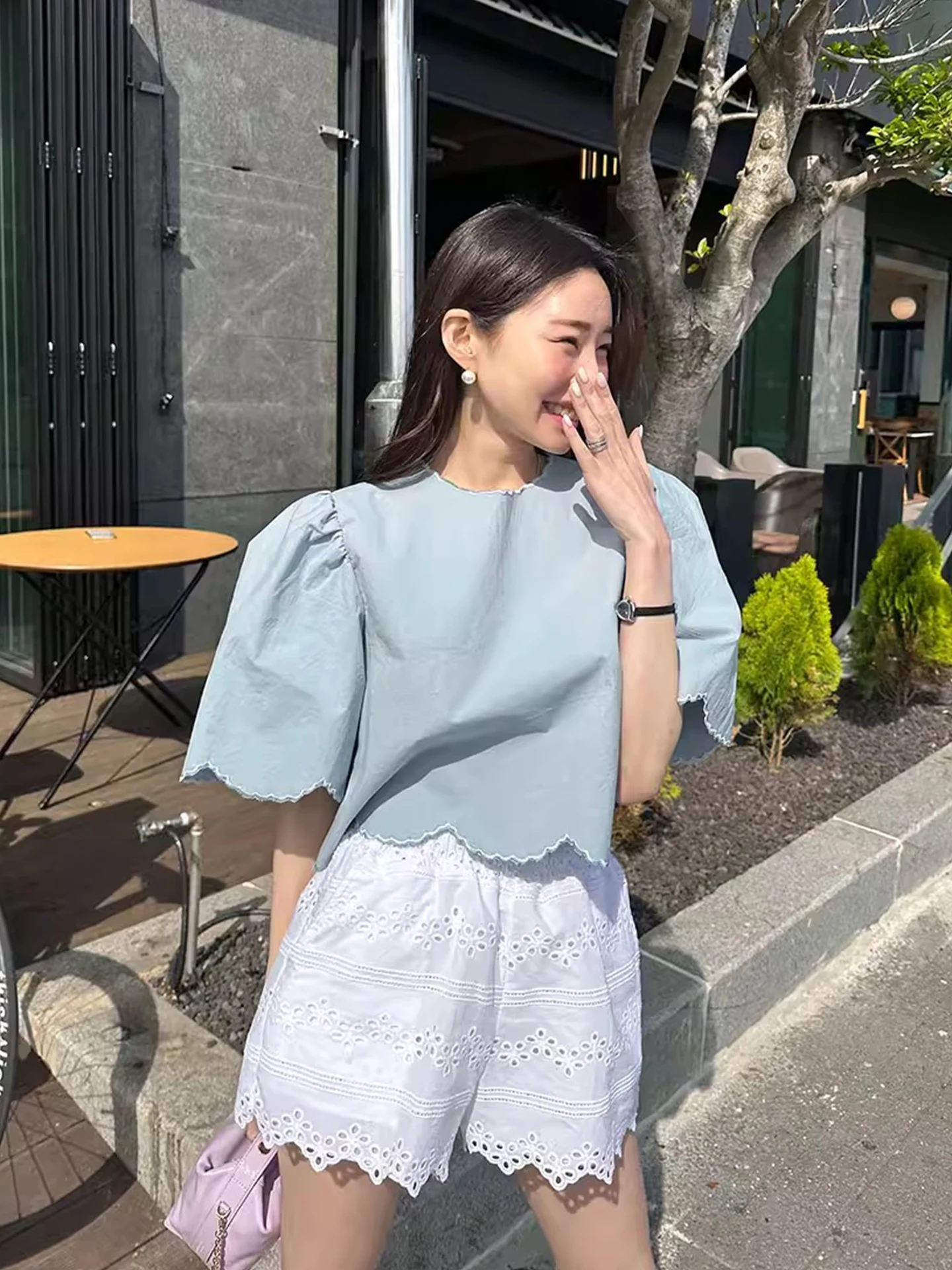 

Женская футболка Liangliang Home в стиле ретро, однотонная, с круглым вырезом, вышивкой и коротким рукавом, весенняя новинка, топ с коротким рукавом