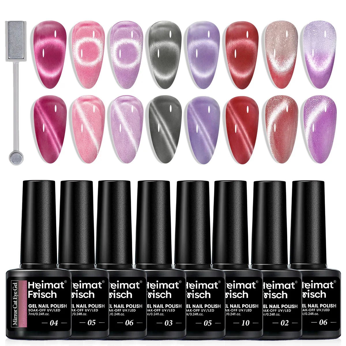 

8-Piece 0.24 OZ Cat Eye Gel Nail Polish with Magnet, Colorful Gel Nail Polish Set for Nail Art Design, One Bottle of Each Color