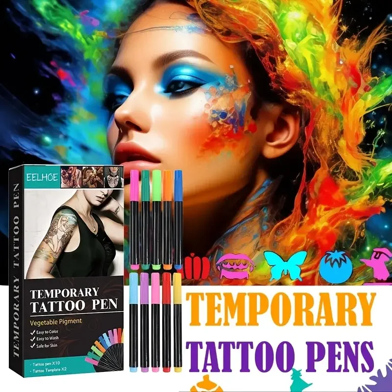 

Набор временных ручек для татуировки, многоцветная ручка для татуировки с граффити, украшение для музыкального фестиваля на тему Хэллоуина, лицо, рука, тело