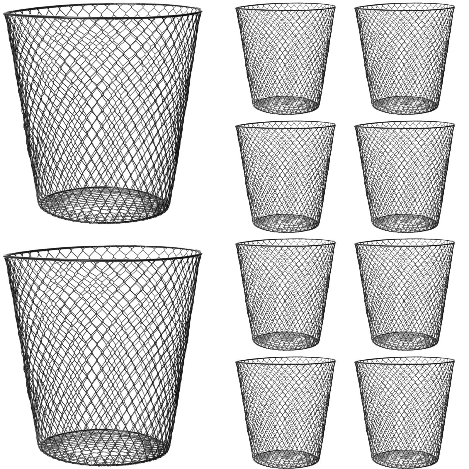 10 Pack Wire Mesh Desk Metal Trash Can Wastebasket Recycling Black Trash Bins Garbage Container For Bedroom Offices Kitchen Room