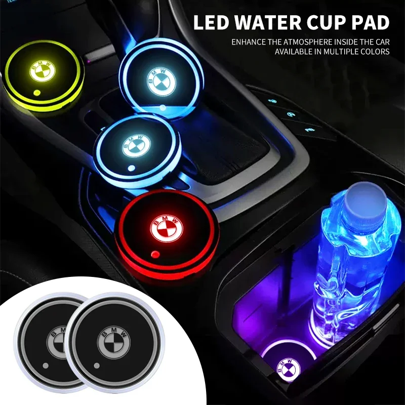 1/2pcs Car Luminous Water Cup Pad LED Atmosphere Light for BMW X5 E70 E60 F10 F20 F30 X3 X6 Z E90 E92 E83 E87 E46 3 5 6 7 series