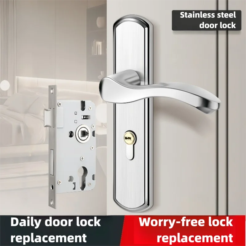 

Stainless Steel Household Indoor Door Lock Universal Type Wooden Door Lock Tamper Free Adjustable Door Handle Bedroom Door Lock