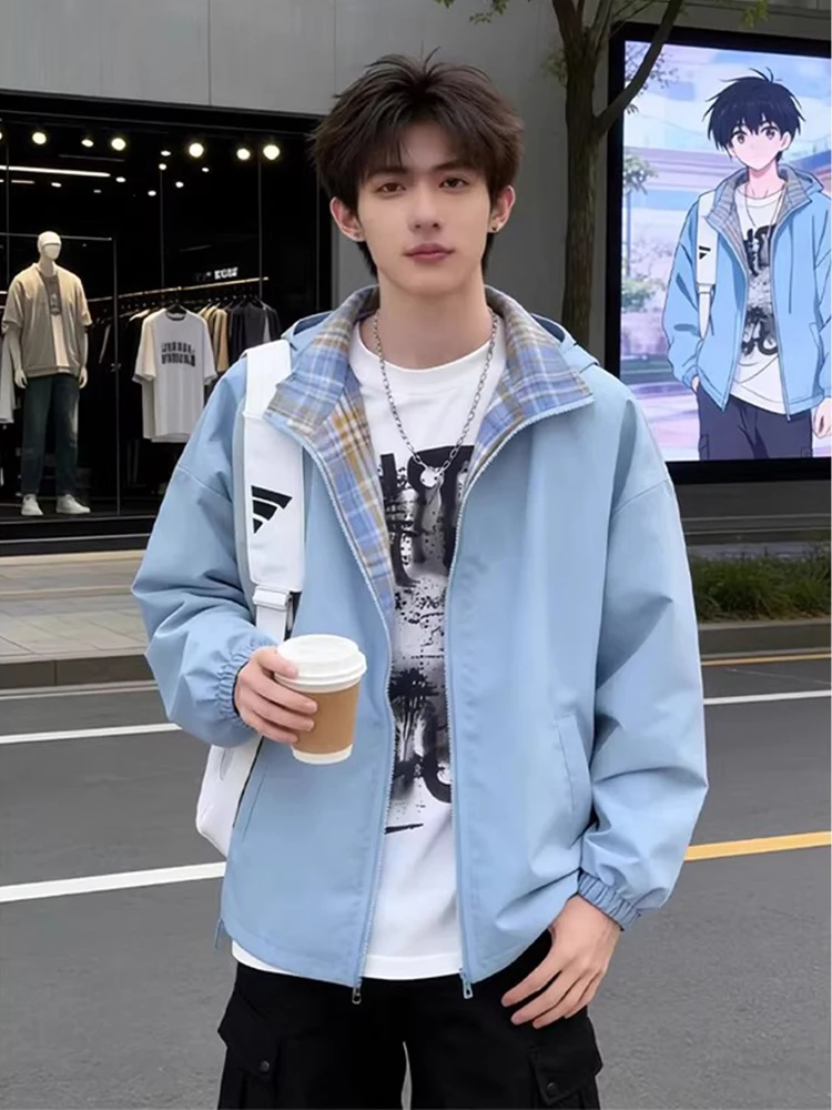 Cleanfit Plaid Patchwork Baseball Jacket Men's Spring Autumn High Street Couple's Coat Zipper Decorated Loose Fit Long Sleeve