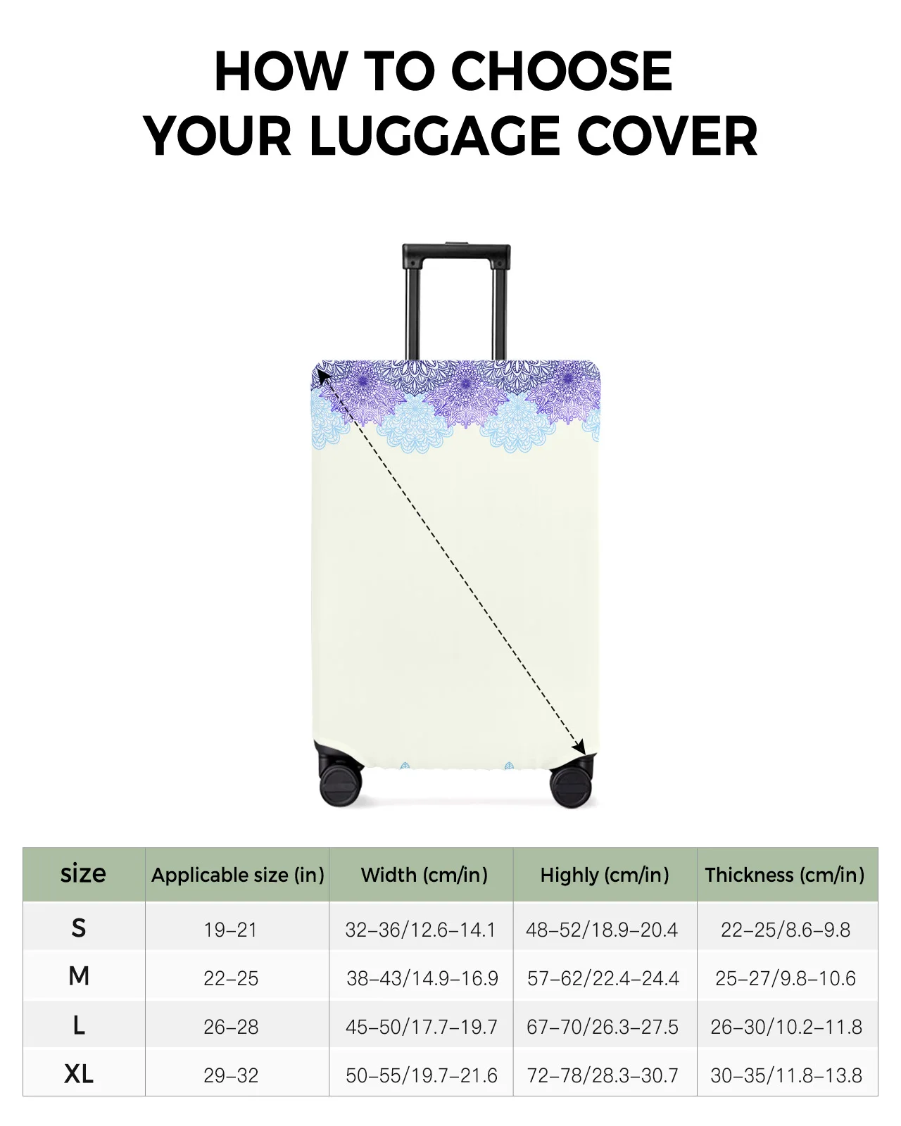 Bohemian Ethnic Style Luggage Cover Stretch Suitcase Protector Baggage Dust Case Cover for 18-32 Inch Travel Suitcase Case