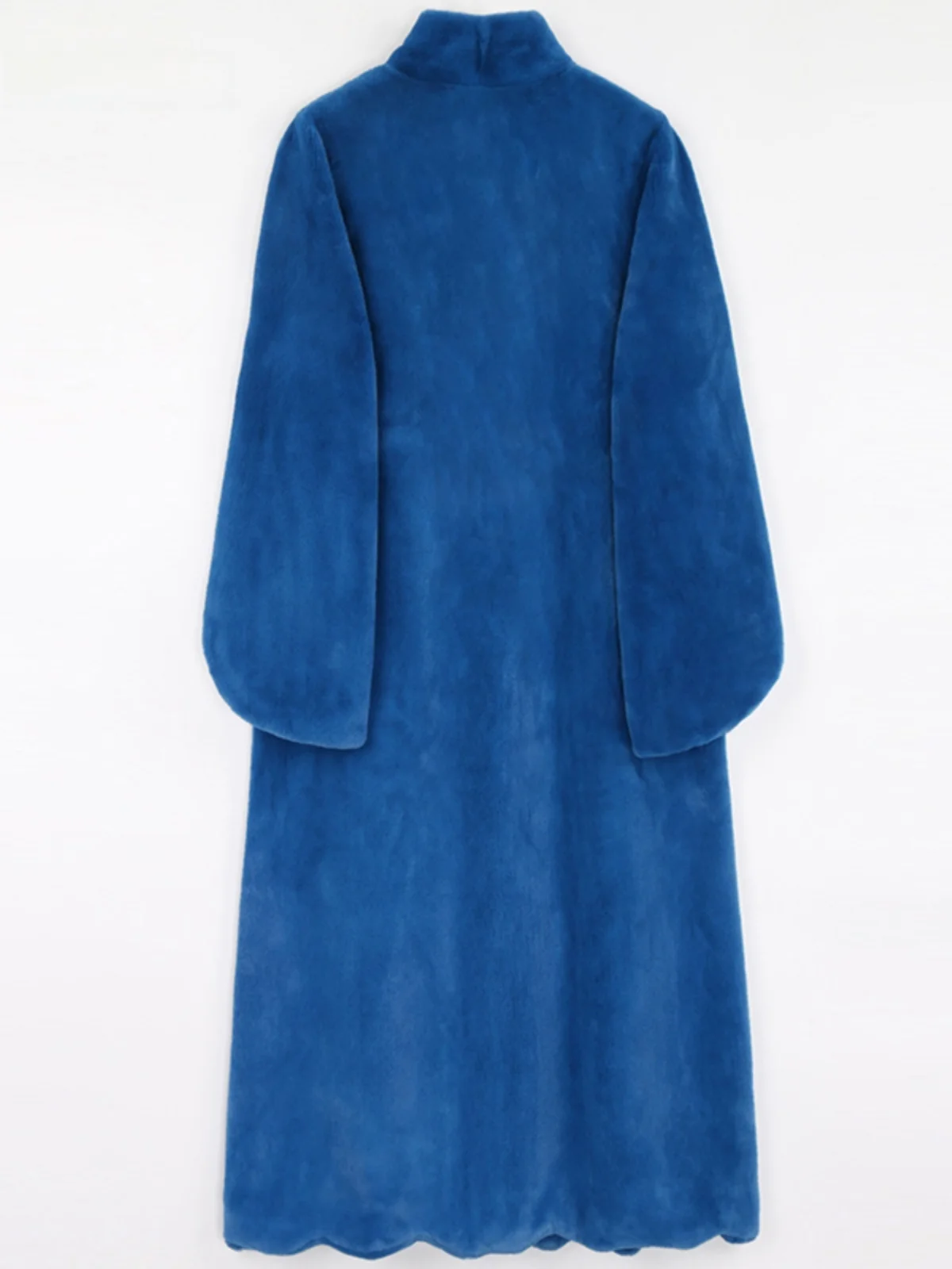 Nerazzurri Blue Long A-Line Fur Coat Young Style Eco-friendly Plush Rabbit Fur Jacket Warm Windproof  Color Korean Version