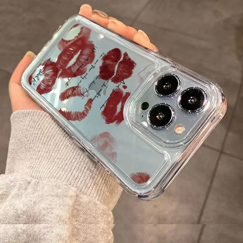 Luxury Shockproof Soft Clear Phone Case For iPhone 16 15 14 Pro Max 13 12 11 XS X XR 7 8 Plus SE 3 2022 Sexy Girl Red Lips Cover image 6