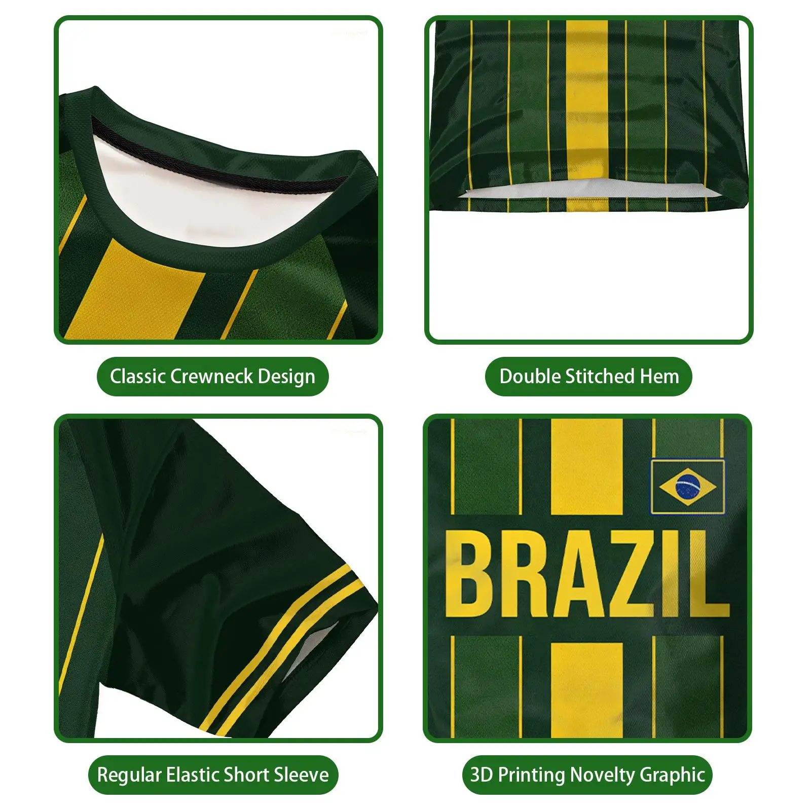 2026 New Brazilian Flag Print Jersey Summer Youth Soccer Training T-shirt Men's And Women's Breathable Quick-Drying Sports Top
