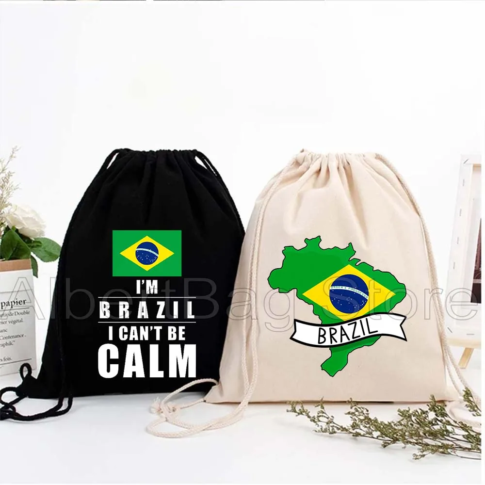 

Карта Бразилии Бразильский флаг Сердцебиение Сердце Подарки Холст Сумка на шнурке Футбольный рюкзак Тренажерный зал Хлопковый рюкзак Спортивная сумка для йоги