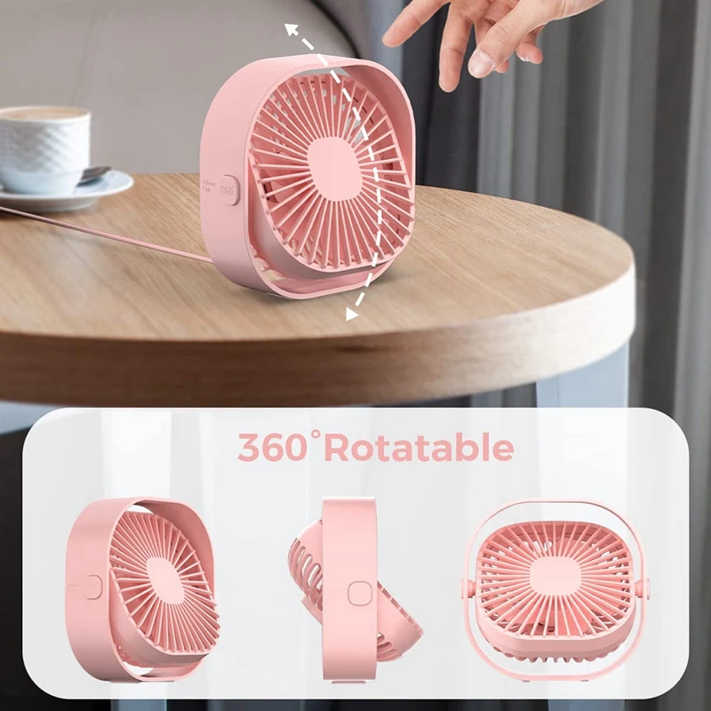 Ventilateur de bureau USB, 4 pouces, 3 vitesses, portable, petit ventilateur de refroidissement, rotatif à 360 °, silencieux, pour la maison et le bureau