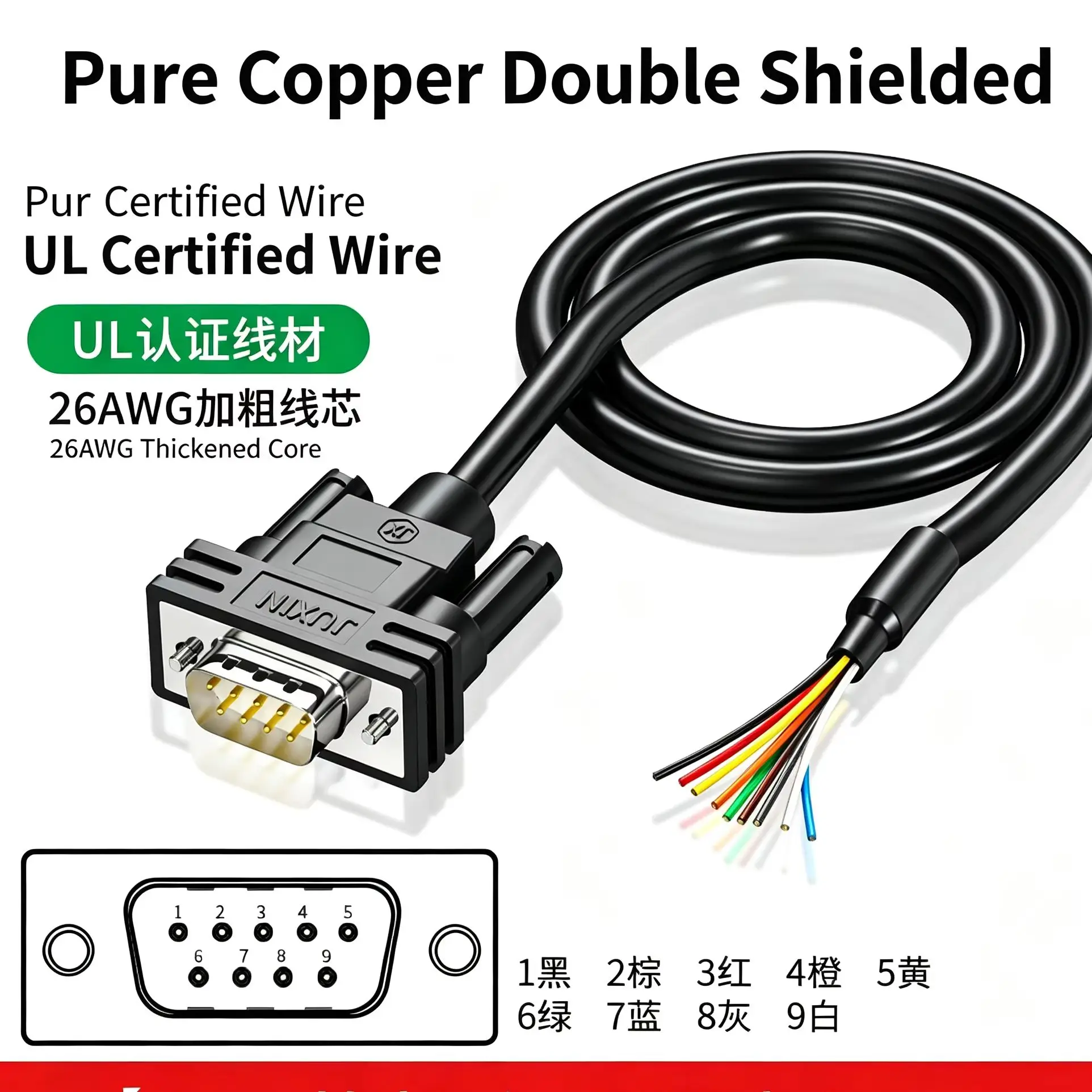 DB9 DB15 DB25 Serial Cable Injection-Molded Double Shielded 26AWG Pure Copper UL-Certified for PLC CNC Industrial