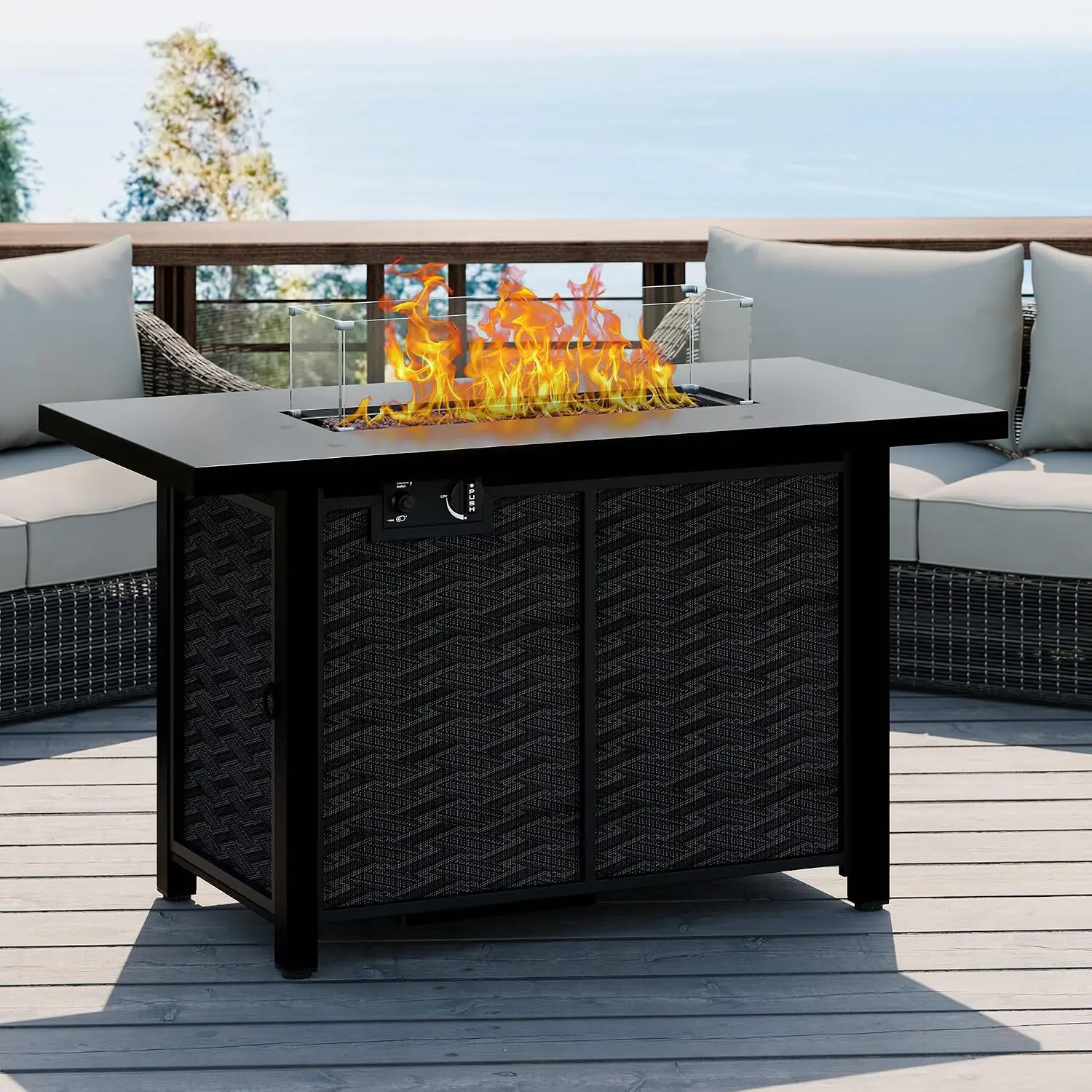 Propane Fire Table, 43 in Outdoor Fire Pit Table with Lava Rocks, 50,000 BTU Rectangular Fire Table with Lid and, Customized