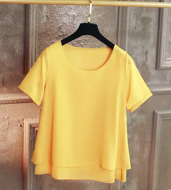 Frauen O Neck Chiffon Blusen Sommer Koreanische kurzarm büro dame Hemd Casual Tops blusas mujer de moda