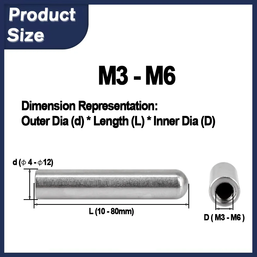 M3 M4 M5 M6 304 Stainless Steel Internal Thread Round Head Cylindrical Pin Internal Thread Perforated Positioning Fastener4-12OD