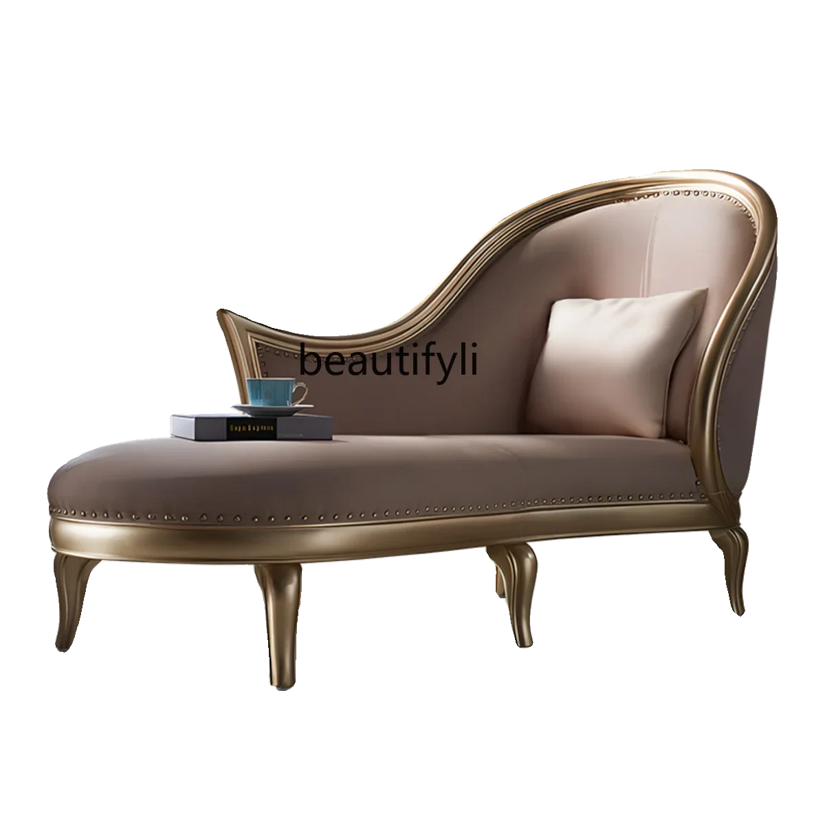 

American light luxury solid wood leather art concubine chair European living room bedroom beauty couch model room sofa recliner5