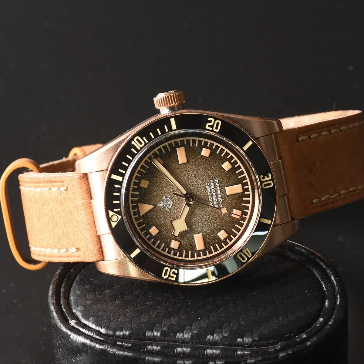 Hruodland 39mm Bronze Automatic Vintage Men Dress Watches Sapphire Crystal PT5000 Mov\'t Mechanical Diving Wristwatch for Male