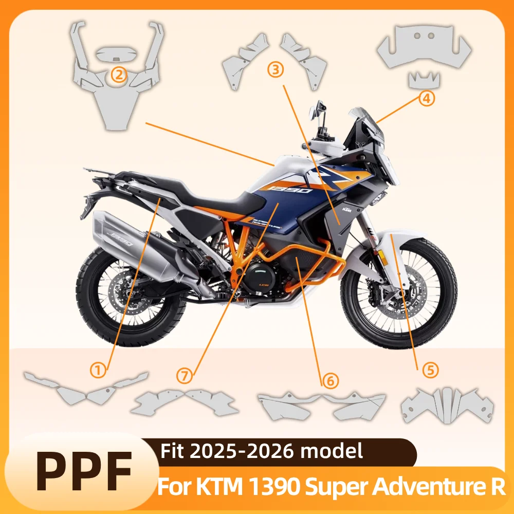 

For KTM 1390 Super Adventure R 2025-2026 TPU PPF Film Motorcycle Scratch Resistant Automatic Repair Protective Film