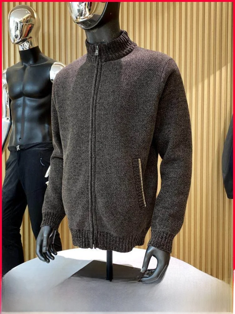 

Мужской зимний кардиган Thiened Fce на молнии, вязаный, с воротником-стойкой, универсальный, из нейлона, для активного отдыха, городской стиль, длинный рукав