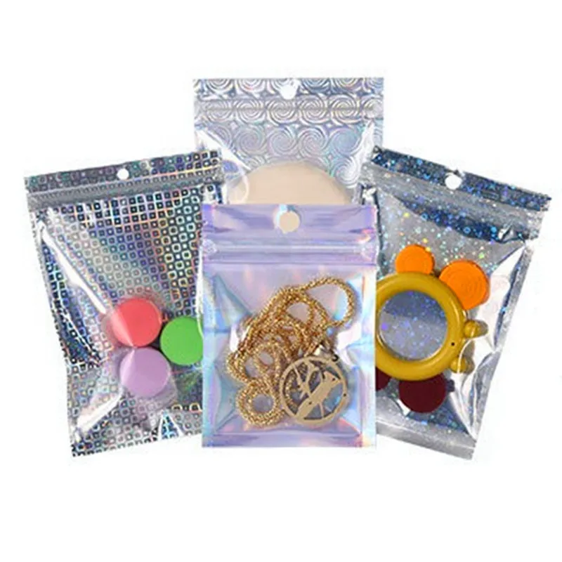 Clear Front Star LaserZip Lock Flat Hanging Bag Eye-Shadow Nail Beauty Cosmetic Jewelry Bracelets Panties GiftsPackaging Pouches