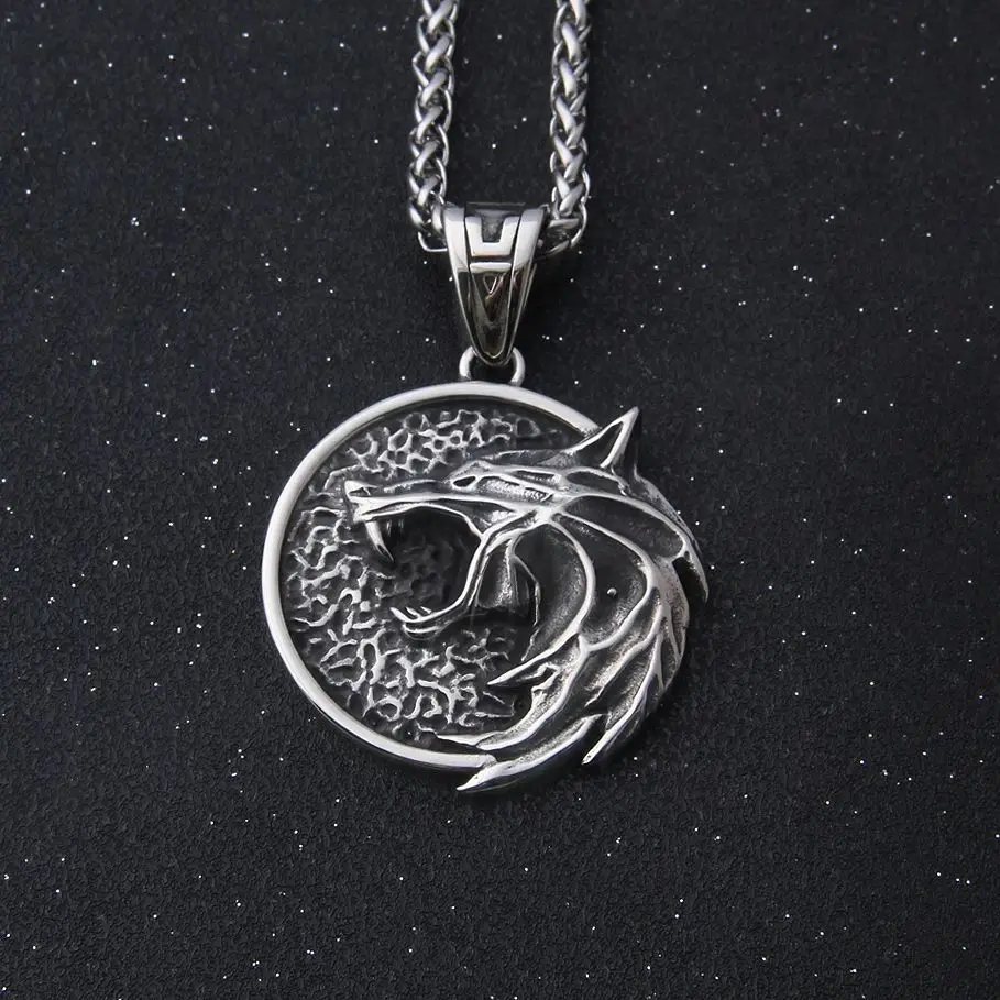 Game Wolf Head Pendant Necklace Accessory Necklace with Wild Hunt 3 Figure TV Necklace