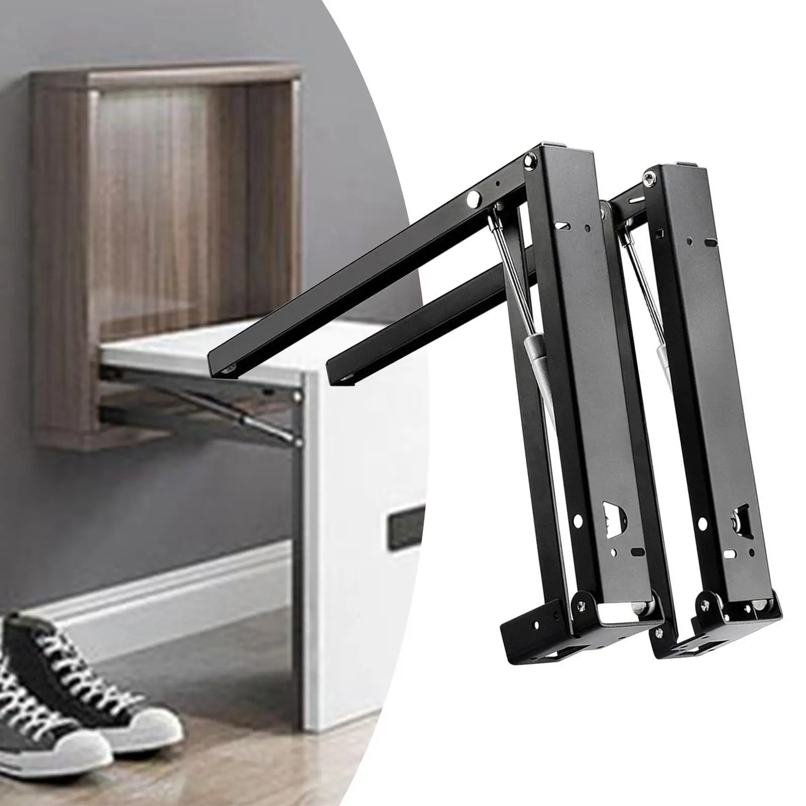 2 Pieces Wall Mounted Folding Shoe Bench Brackets Hydraulic Hinges Metal Multifunctional Steel Shoe Changing Stool Hardware