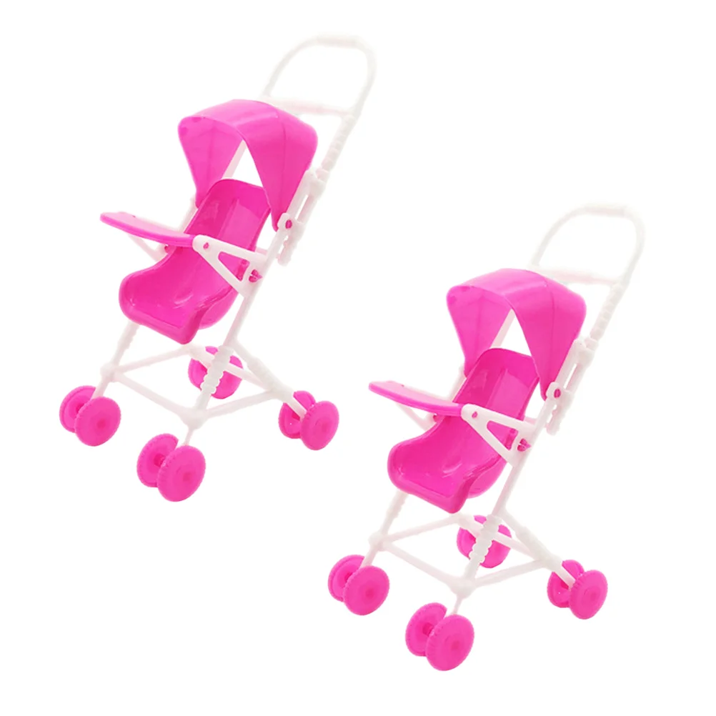 

2 Pcs Double Sided Simulation Stroller Toddler Baby Two Plastic Miniature Toy