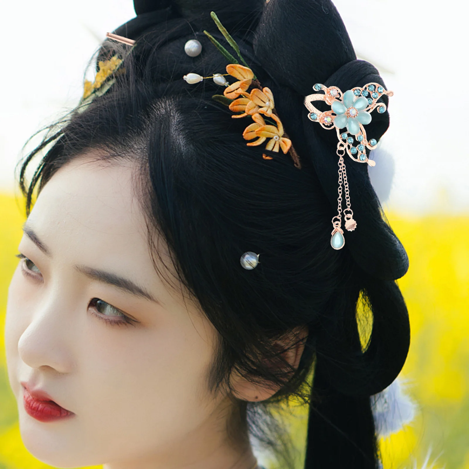 

3pcs Hairpins Flower Sticks For Hanfu Cosplay Buns Chignon Pin Long Hair Stick Chinese Hair Accessories Tassel Hairpin