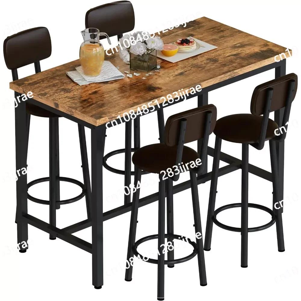 

Industrial Wood Kitchen Dining Table Breakfast Table with Backrest 5 Pieces Home Kitchen Set Freight