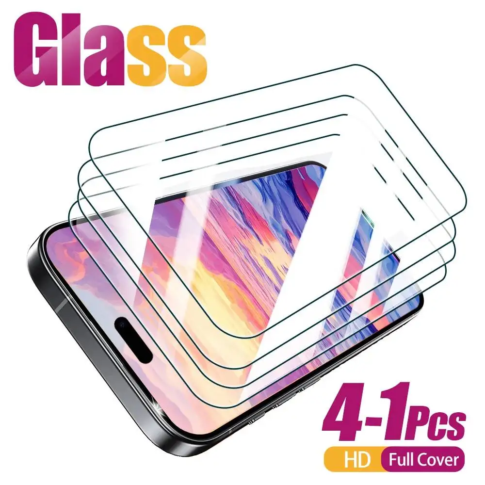 

4-1Pcs HD Tempered Glass 16 15 14 11 Pro Max 12 13 Mini X XS XR 8 7 Plus SE4 Screen Protector For Iphone 16E