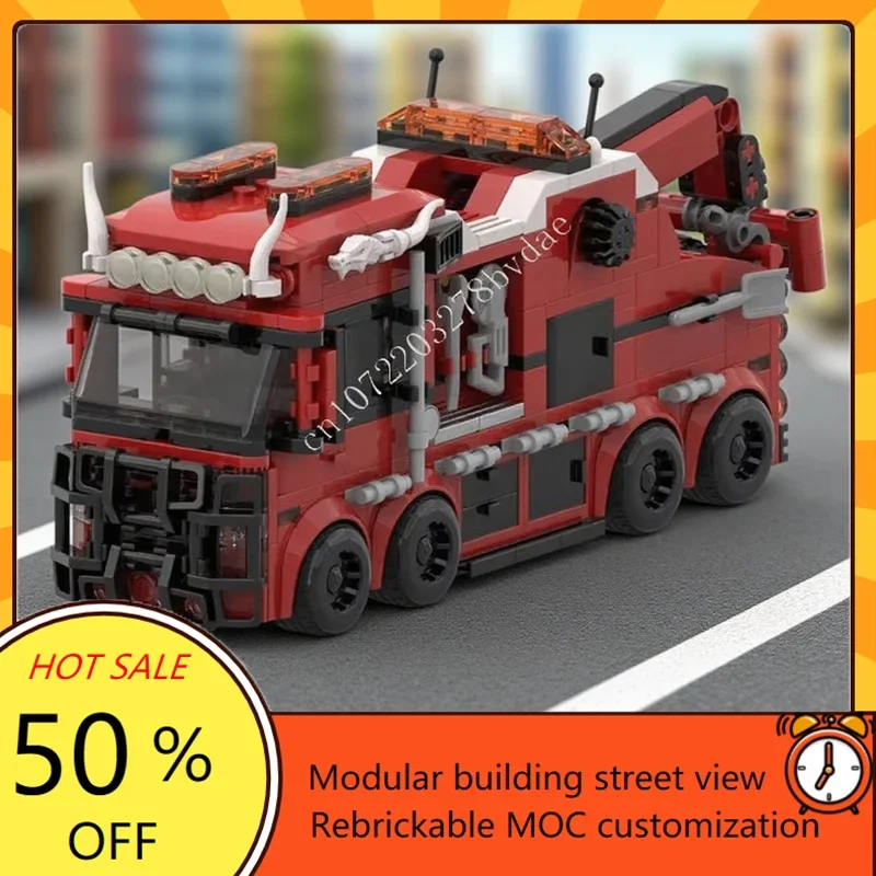 

523 шт., аварийный восстановительный грузовик MOC, креативная модель с видом на улицу, пазлы на заказ, архитектура, образовательная сборка, игрушки на день рождения, подарок