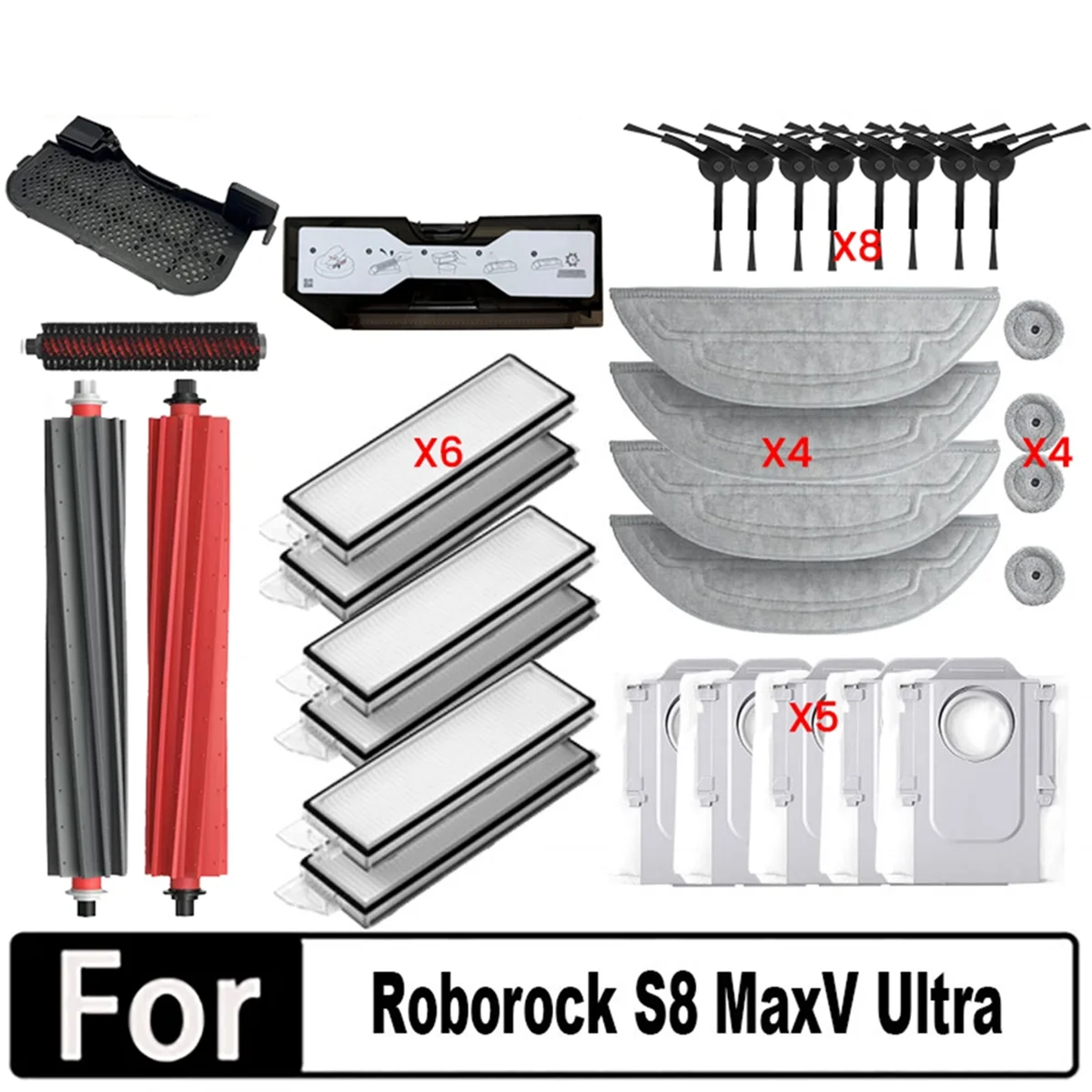 ABXHH 31 шт., щетка для пылесборника, фильтр и набор тряпок для швабры для Roborock S8 MaxV Ultra, аксессуары для пылесоса, запасные части