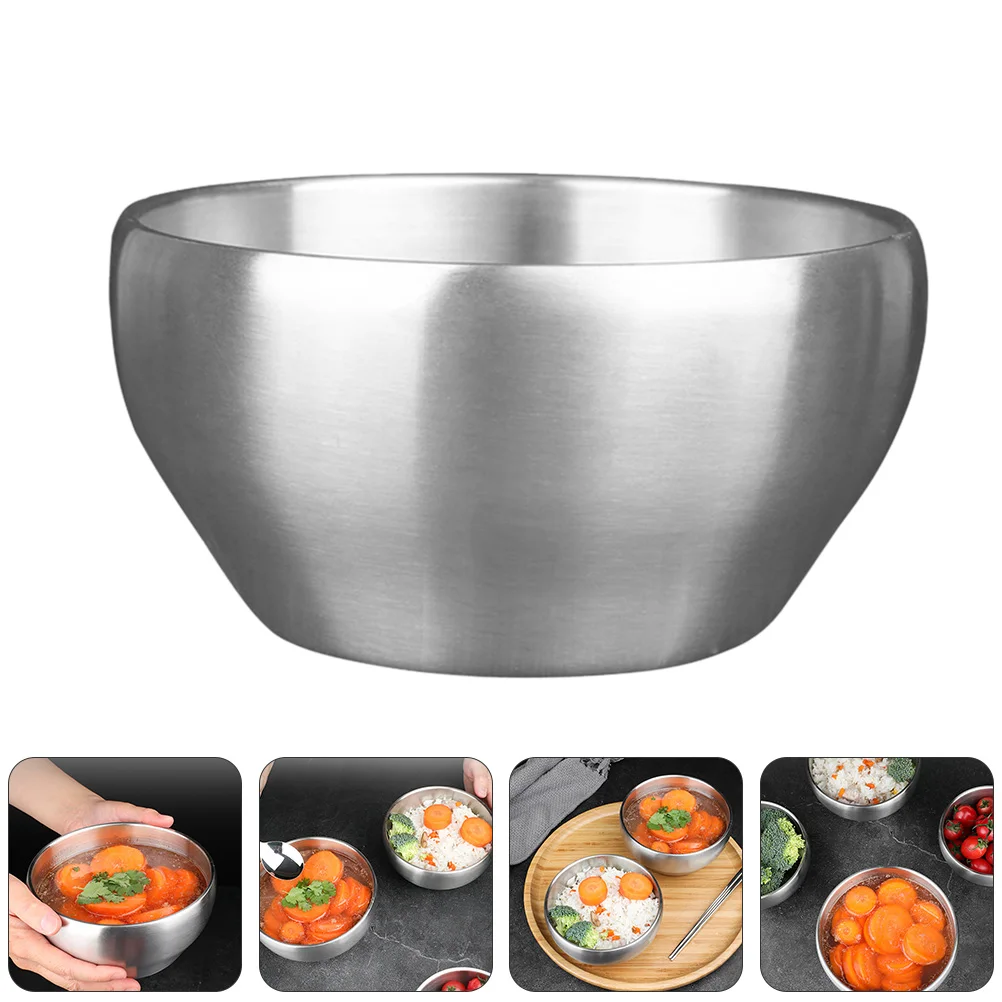 

2Pcs Stainless Steel Rice Bowl 15Cm Noodle Soup Bowls for Home Restaurant Use Anti-Scald Salad Snack Dessert Serving Bowl
