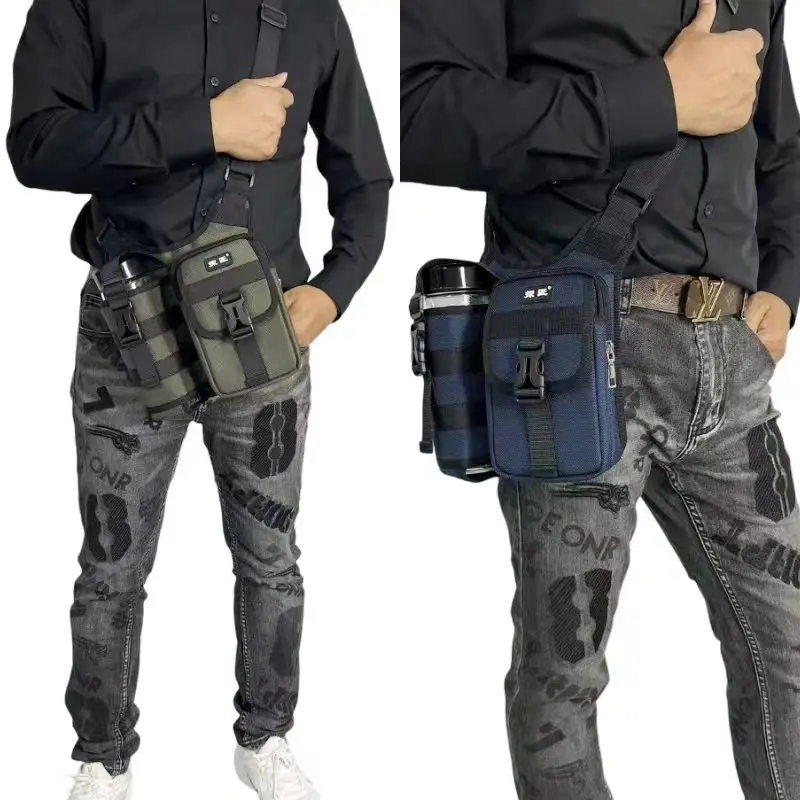 حقيبة كروس للرجال من قماش أكسفورد مقاومة للماء ومقاومة للاهتراء، حقيبة كتف واحدة للسفر بقفل موضع زجاجة المياه