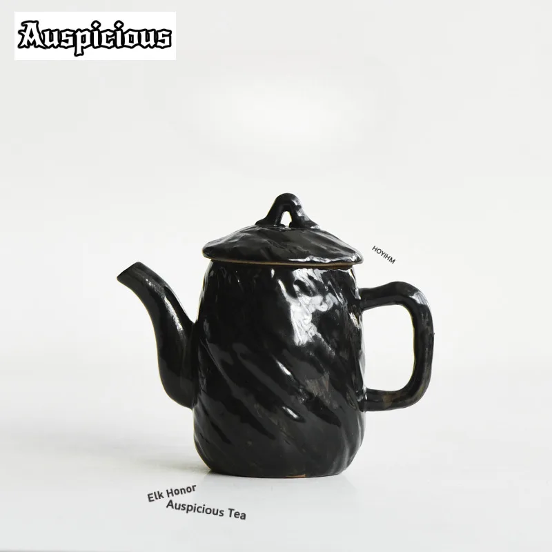Tetera Rústica Negra Oscura Estilo Wabi-Sabi de 140 ml, Tetera Zen con Infusor, Tetera con Colador, Accesorios para la Ceremonia del Té, Artesanía