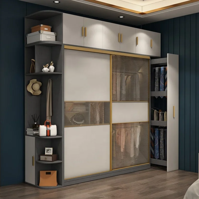 

#C Factory Most Popular Modern Wardrobe Bedroom Furniture Simple Design with Light Feature New Glass and MDF Door for Hotels