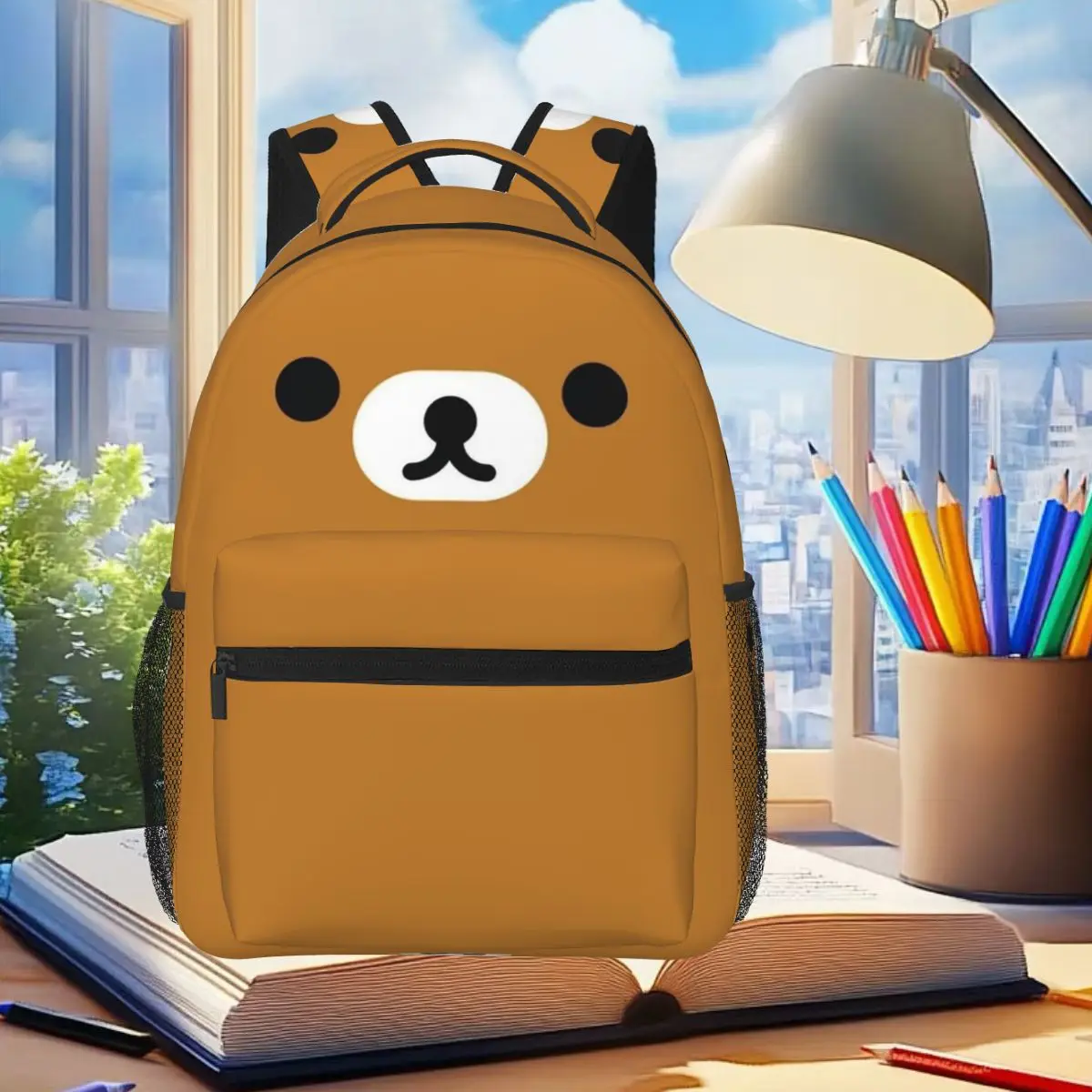Rilakkuma Relax Bear Big Face Rucksack für Studenten, Jungen und Mädchen, Büchertasche, Kinder, Schultasche, Computer-Umhängetaschen für Männer und Frauen