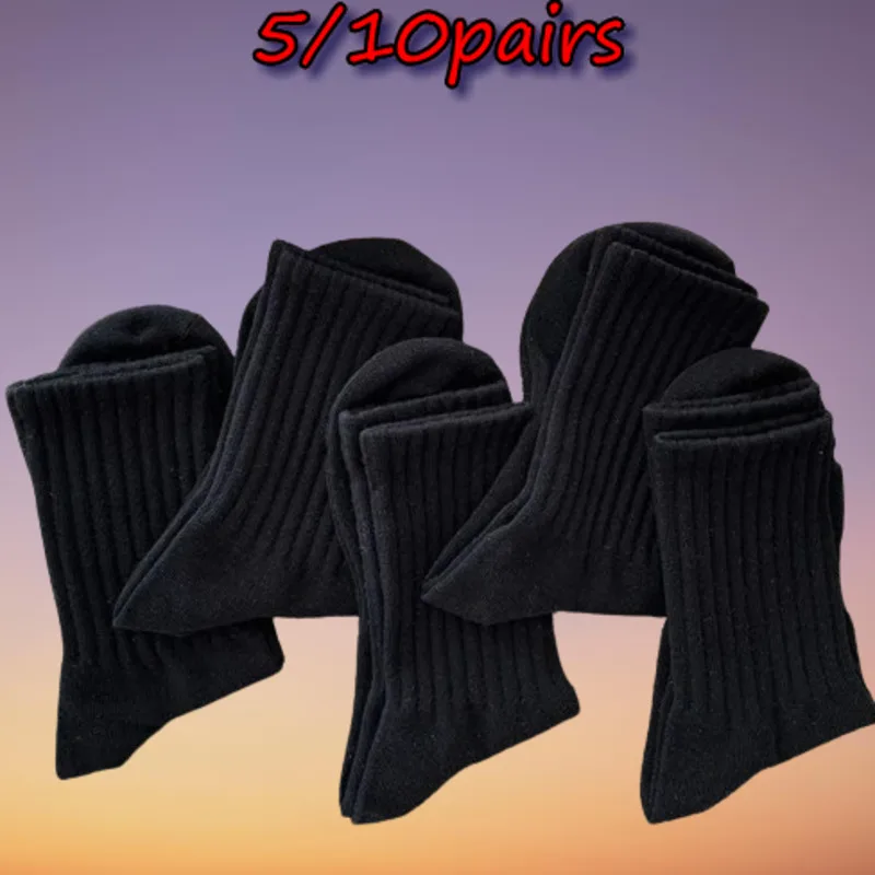 5/10 Pairs Fashion Black White High Quality Socks Sport  Autumn Winter Male Breathable Solid Color Long Middle High Tube Socks